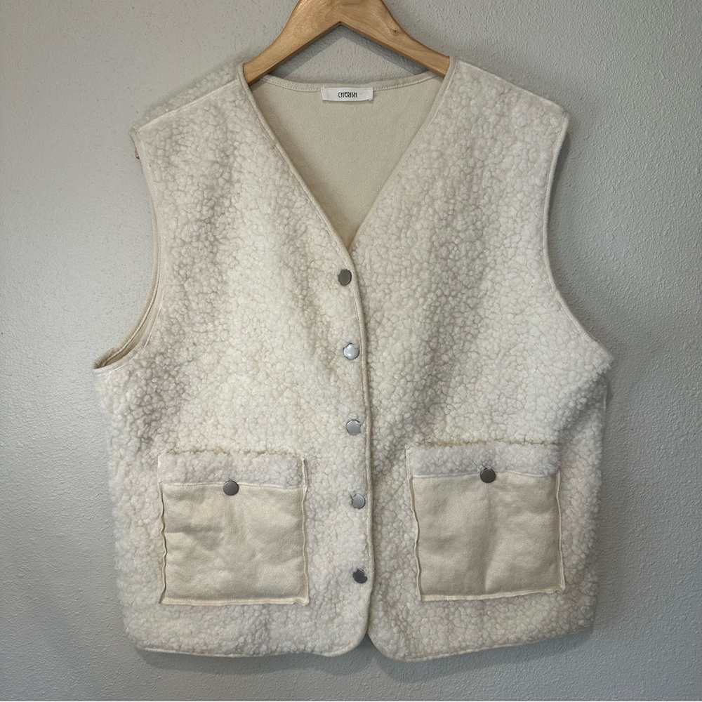 Cherish Cream Button-Up Sherpa Vest - Picture 2 of 11